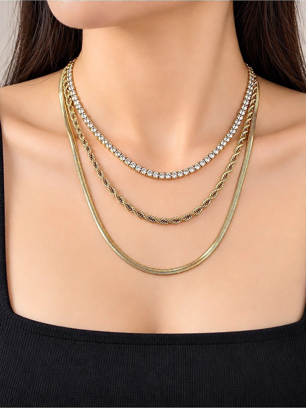 NWT House of Harlow 1960 14"+3" Layered Necklace Cubic Zirconia Gold & Silver